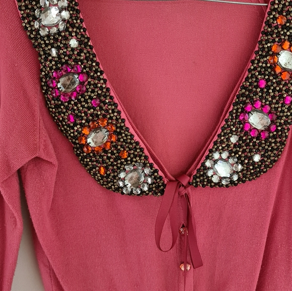 💃Host Pick💃 Alannah Hill pink Jewel Beaded Collar Cardigan Longsleeve Top - Picture 3 of 6